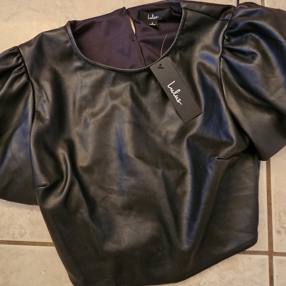 Cropped feaux leather top